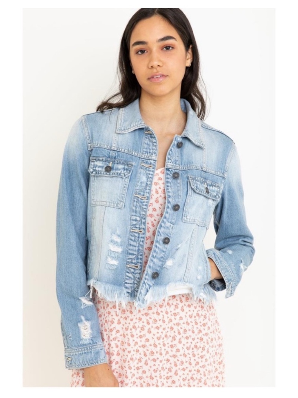 Hidden Jeans Light Blue Distressed Cropped Denim Jacket - Picture 3 of 6